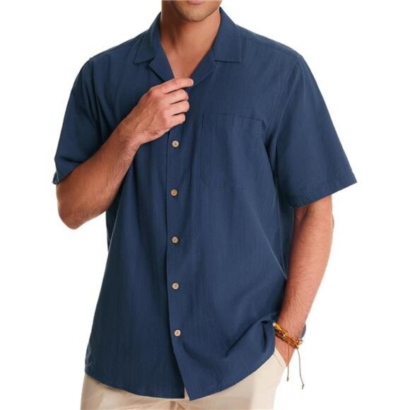 Gentle Cuban Linen Shirts for Men Short Sleeve Button Down Shirt - Picture 3 of 6